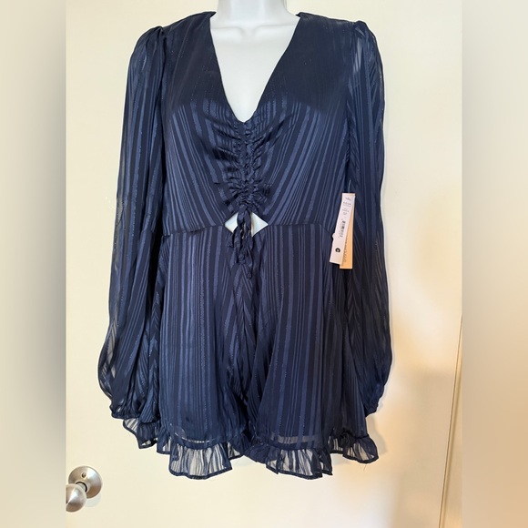 Aqua Navy Sheer Striped Jumpsuit - Picture 1 of 3